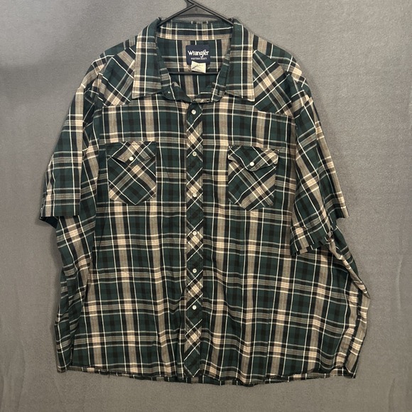 Wrangler Other - Wrangler Pearl Snap Western Shirt Men Size 4XL Green Plaid Short Sleeve Rodeo